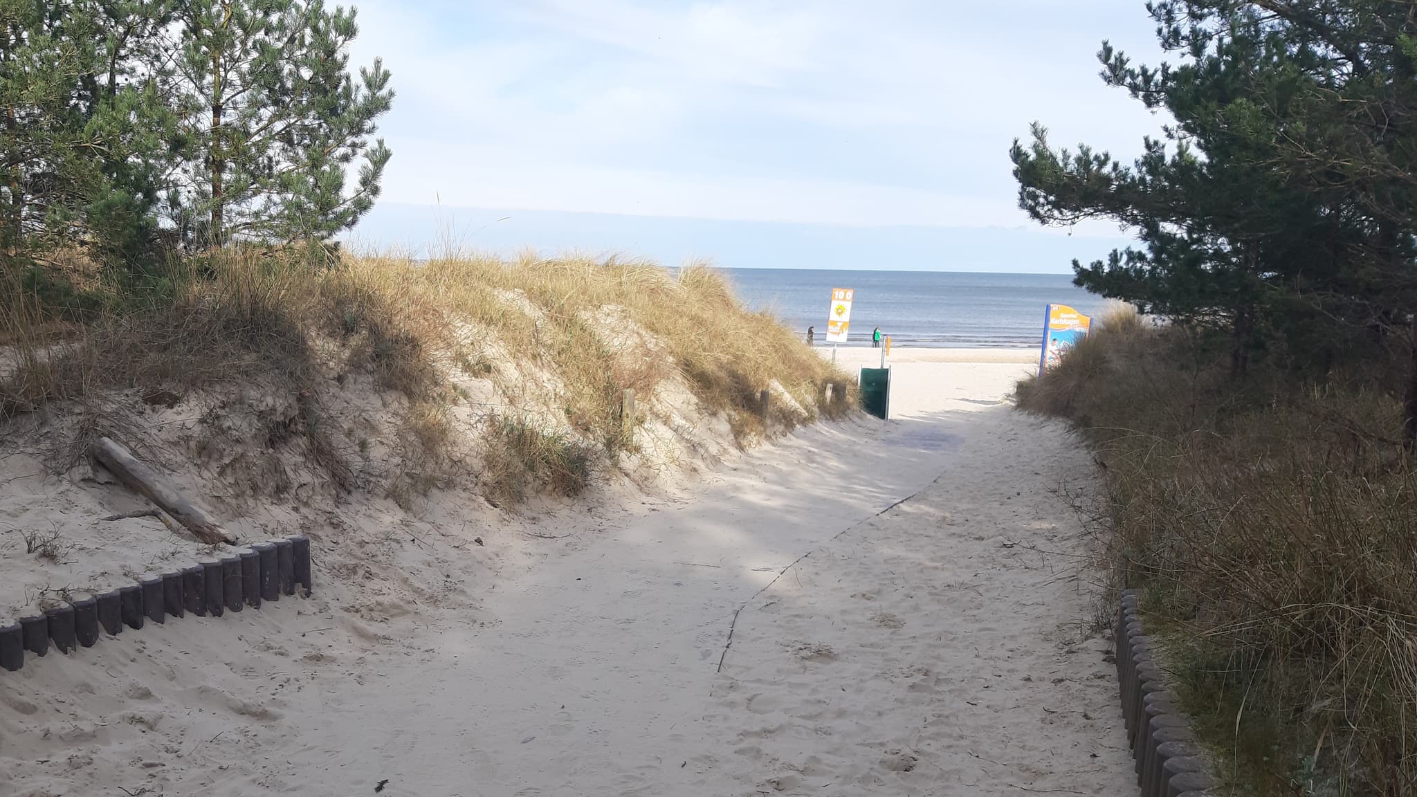 Holzweg führt durch sandigen Untergrund zum Strand