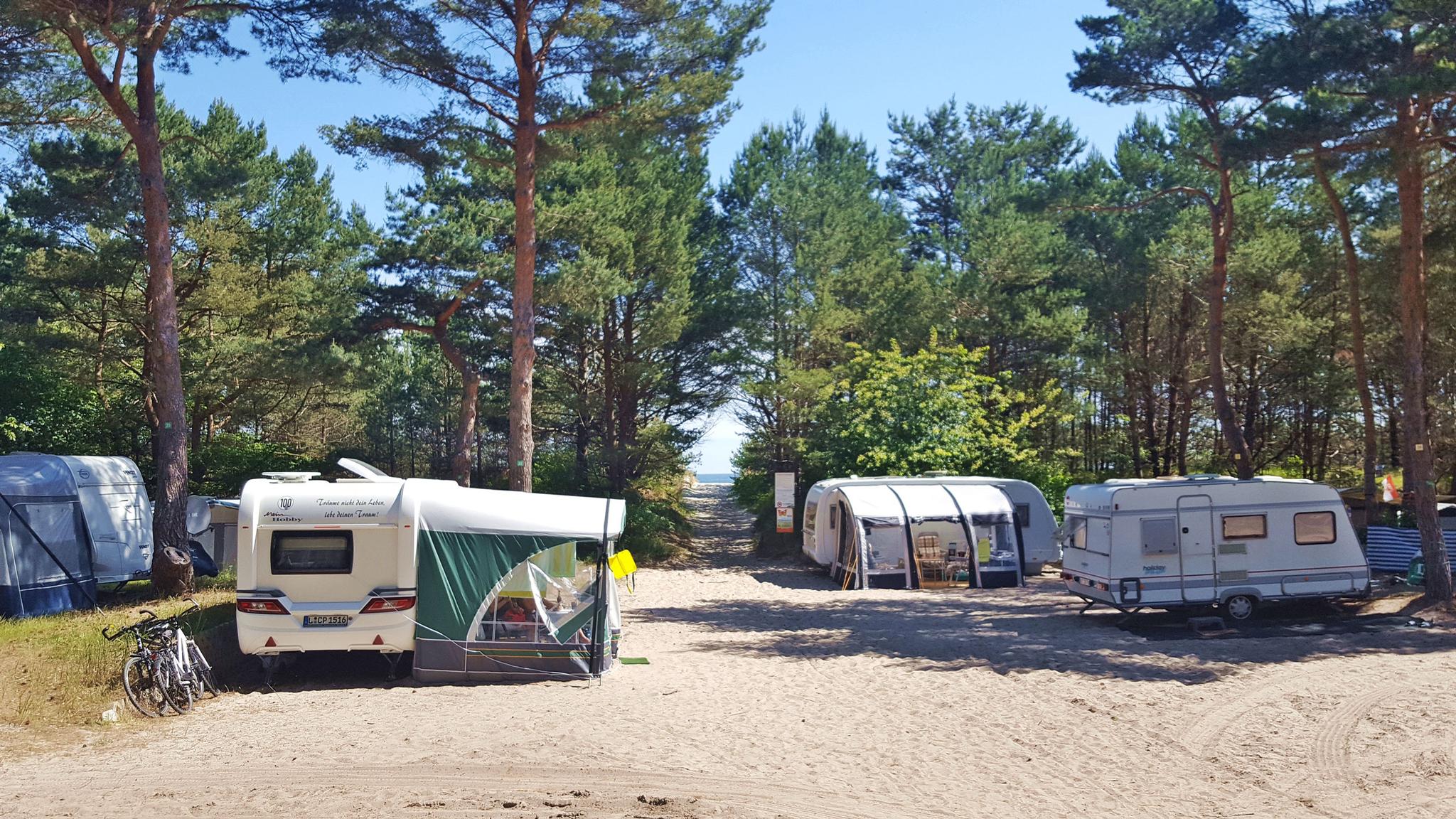 Wohnmobile auf dem "Dünencamp"-Campingplatz von Karlshagen