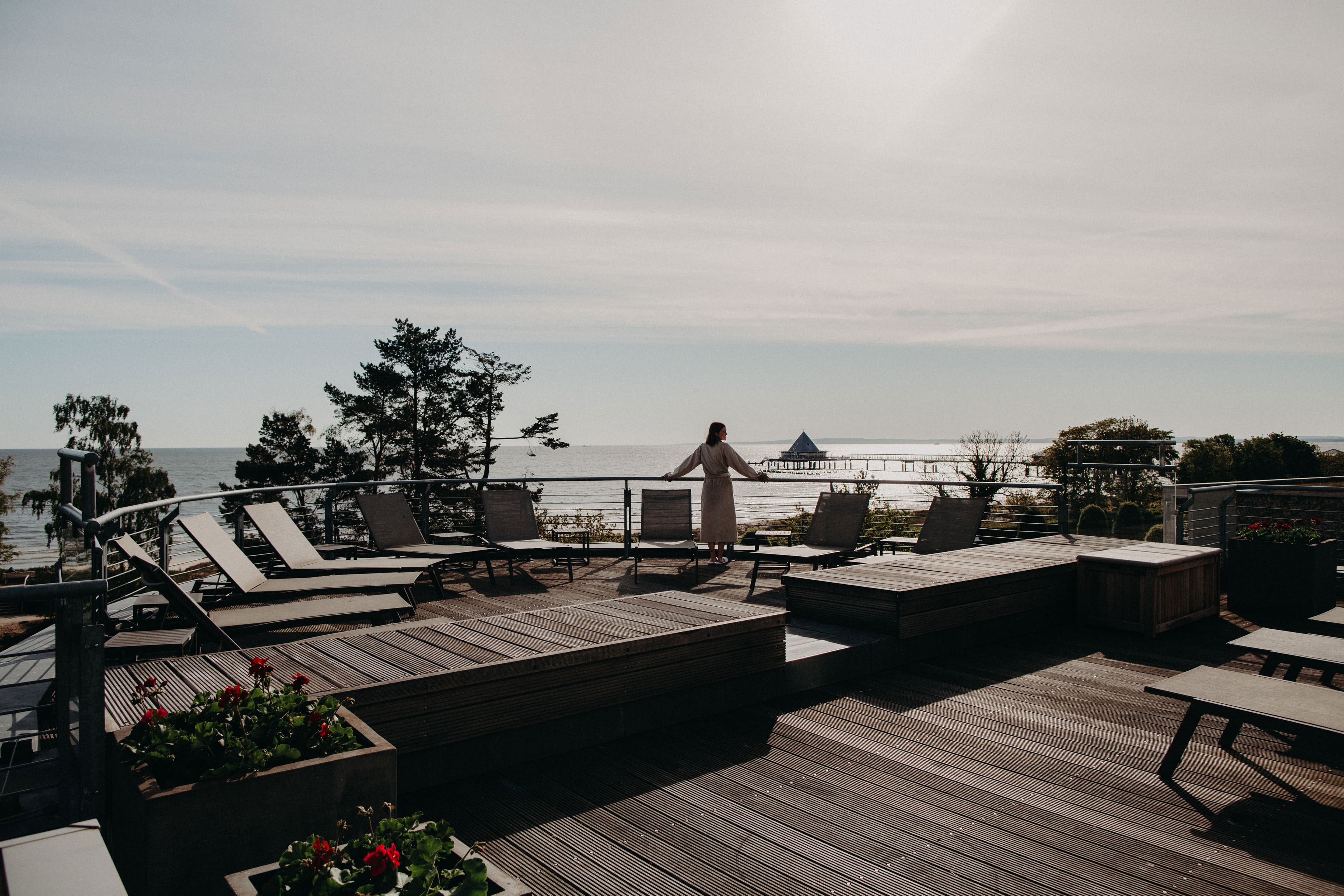 Sonnendeck mit Blick auf die Ostsee und Heringsdorfer Seebrücke