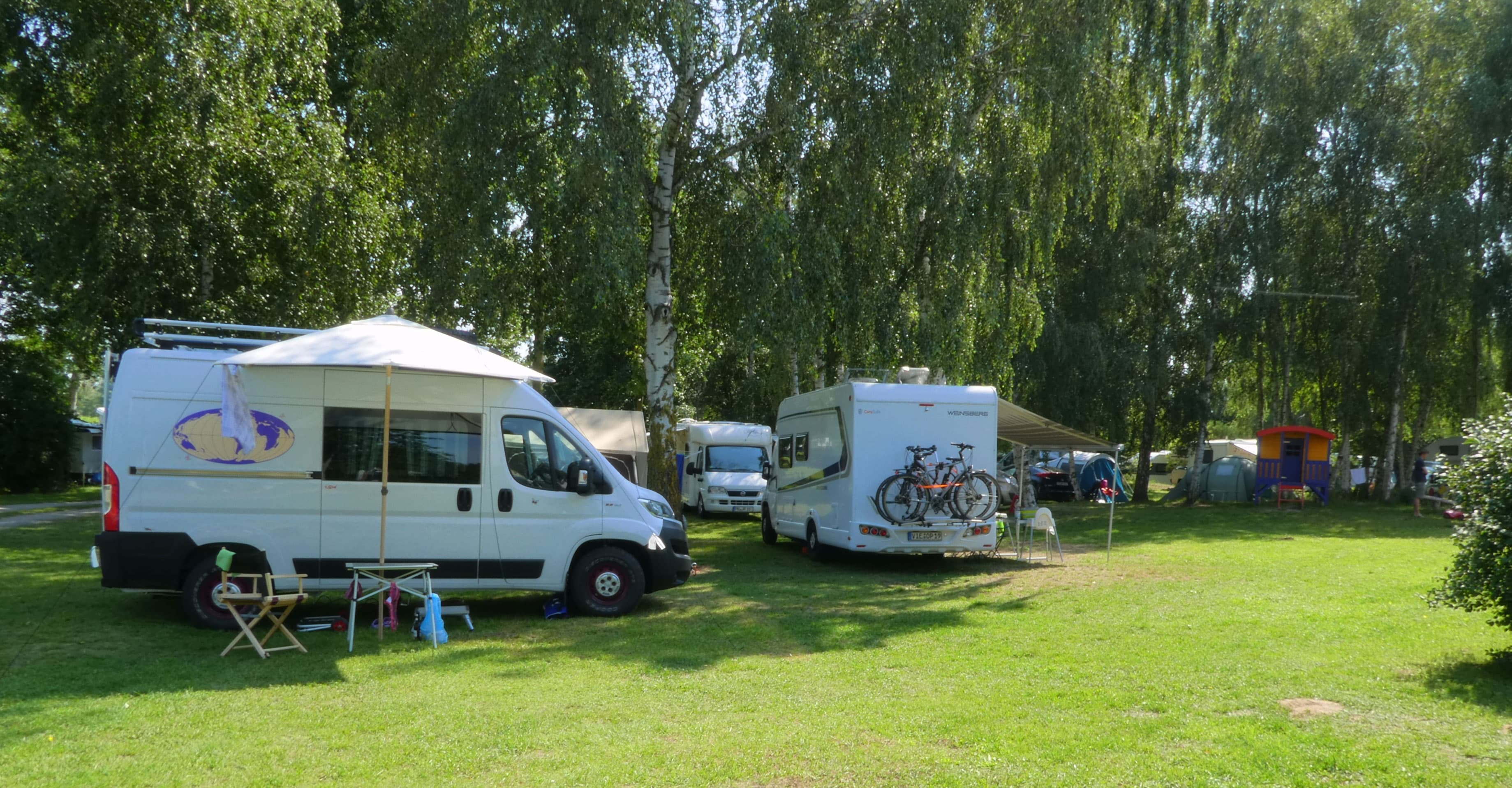 Wohnmobile auf Naturcampingplatz im Grünen